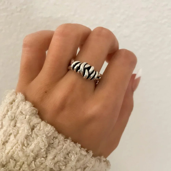 925 Sterling Silver Knot Ring Stackable Ring Chunky Ring Band Twist Ring - Picture 3 of 10